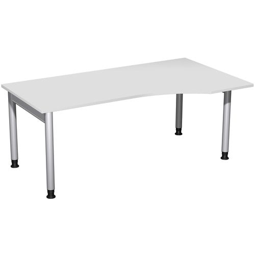 Eckschreibtisch, Ecke rechts, Füße einseitig verkürzt, 4-Fuß Pro, höhenverstellbar, 680-800 x 1.600 x 1.000 mm (HxBxT), Dekor Ahorn