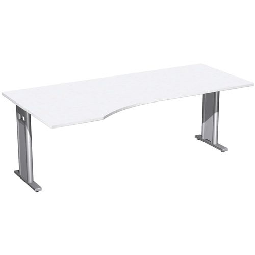 Eckschreibtisch, Ecke links, Füße einseitig verkürzt, C-Fuß Pro, 720 x 1.600 x 1.000 mm (HxBxT), Gestell silber, Dekor Ahorn