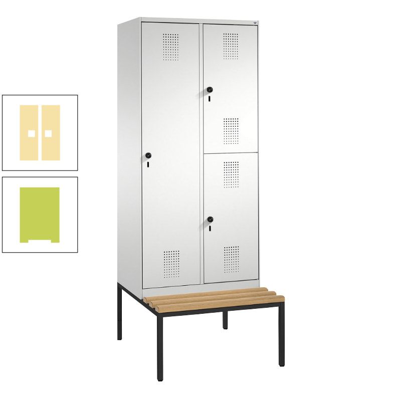 Garderobenschrank, Spind ein- und doppelstöckig Sitzbank, 2 Abteile, 3 Fächer, 2.090 x 800 x 500 mm (HxBxT), Front anthrazitgrau, Korpus anthrazitgrau