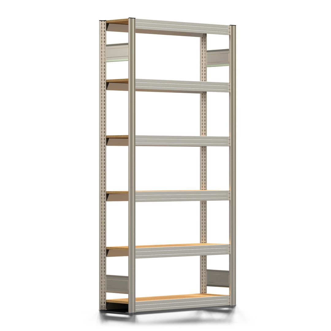 Archivregal mit Holzböden - Tiefenriegel - 6 Ebenen - 250 kg - 2.075 x 1.005 x 300 mm (HxBxT) - Anbauregal - verzinkt - Steckregal BERT