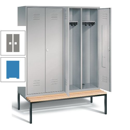 Doppel-Spindschrank, Buche Sitzbank untergebaut, 4 Abteile a 400 mm, Korpus lichtgrau, Tür anthrazitgrau, 2.090 x 1.590 x 815 mm (HxBxT)