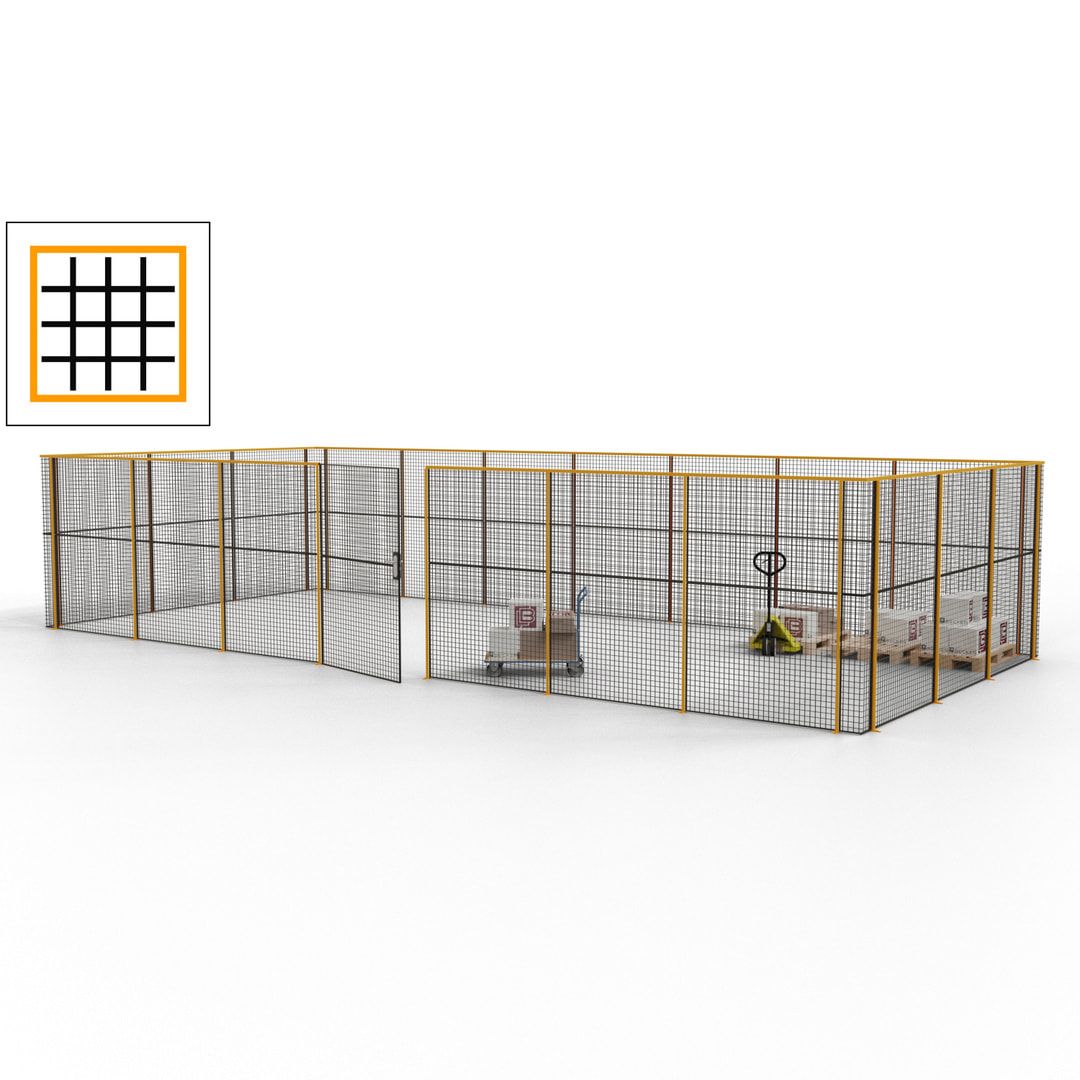 Hallentrennwand - Flügeltür, Gitter - 19 Gitterwände - 2.200 x 10.900 x 4.900 mm (HxBxT) - Perlweiß/reinorange