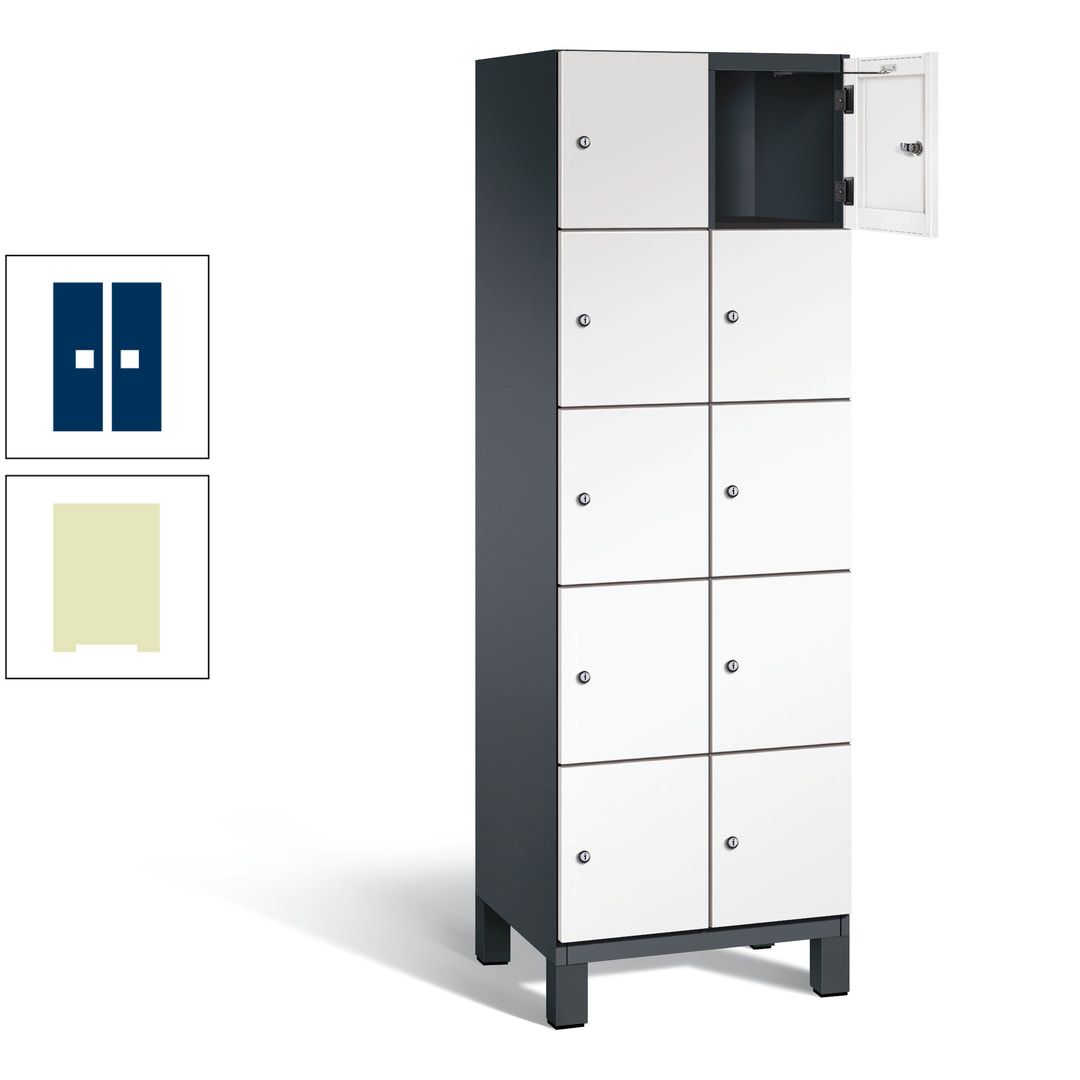 Fächerschrank, Stahlschrank, 10 Fächer, Türöffnungsbegrenzer, Füße, 1.980 x 600 x 525 mm (HxBxT), Korpus anthrazitgrau, Front anthrazitgrau