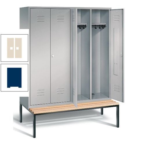 Doppel-Spindschrank, Buche Sitzbank untergebaut, 4 Abteile a 400 mm, Korpus lichtgrau, Tür anthrazitgrau, 2.090 x 1.590 x 815 mm (HxBxT)