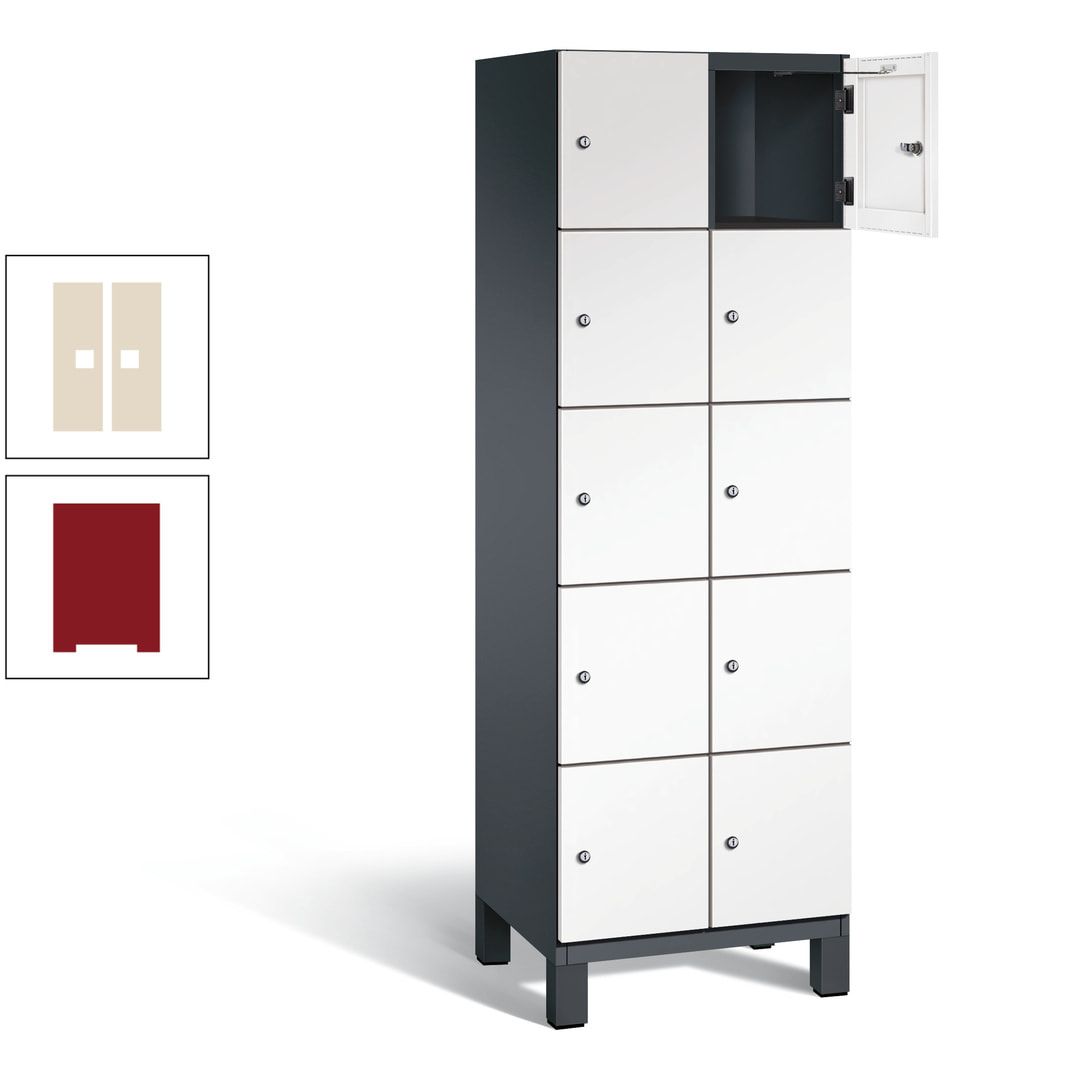 Fächerschrank, Stahlschrank, 10 Fächer, Türöffnungsbegrenzer, Füße, 1.980 x 600 x 525 mm (HxBxT), Korpus anthrazitgrau, Front anthrazitgrau