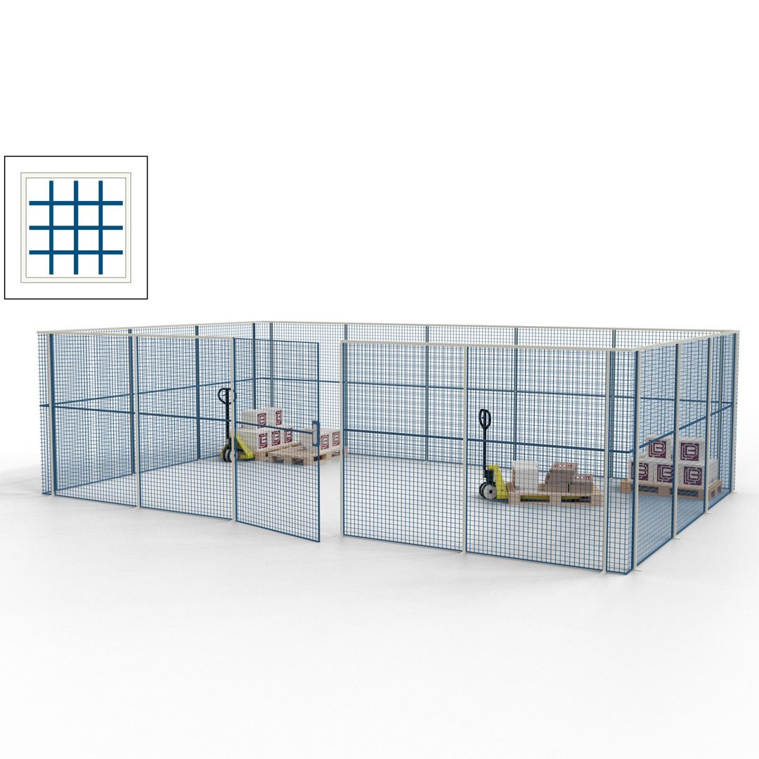 Maschinen Schutzgitter - Hallentrennwand - Sicherheitszaun - Tür - 22 m - 2.200 x 7.900 x 4.900 mm (HxBxT) - enzianblau