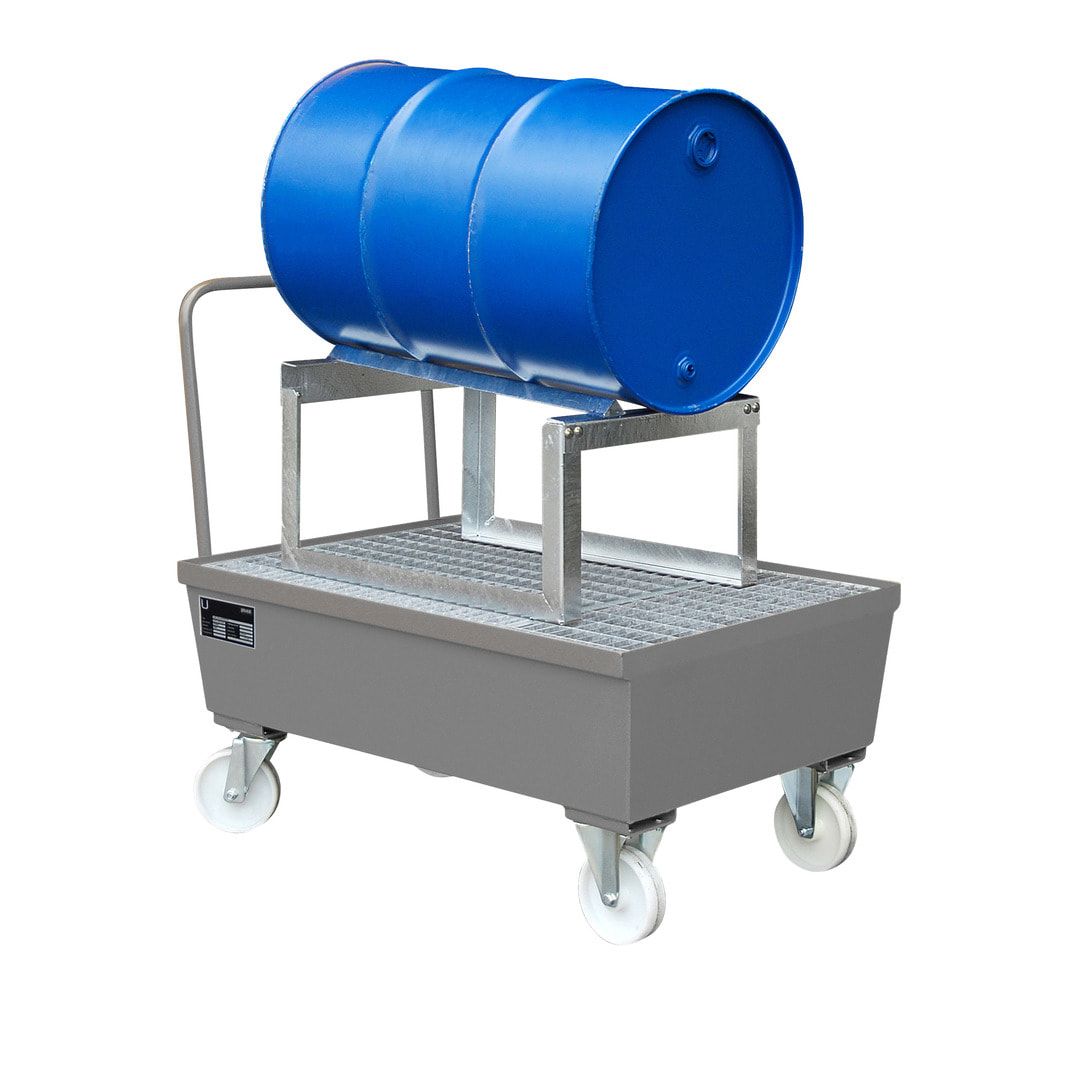 BAUER Auffangwanne - 225 l Volumen - Rollen - Griff - Fassauflage - feuerrot