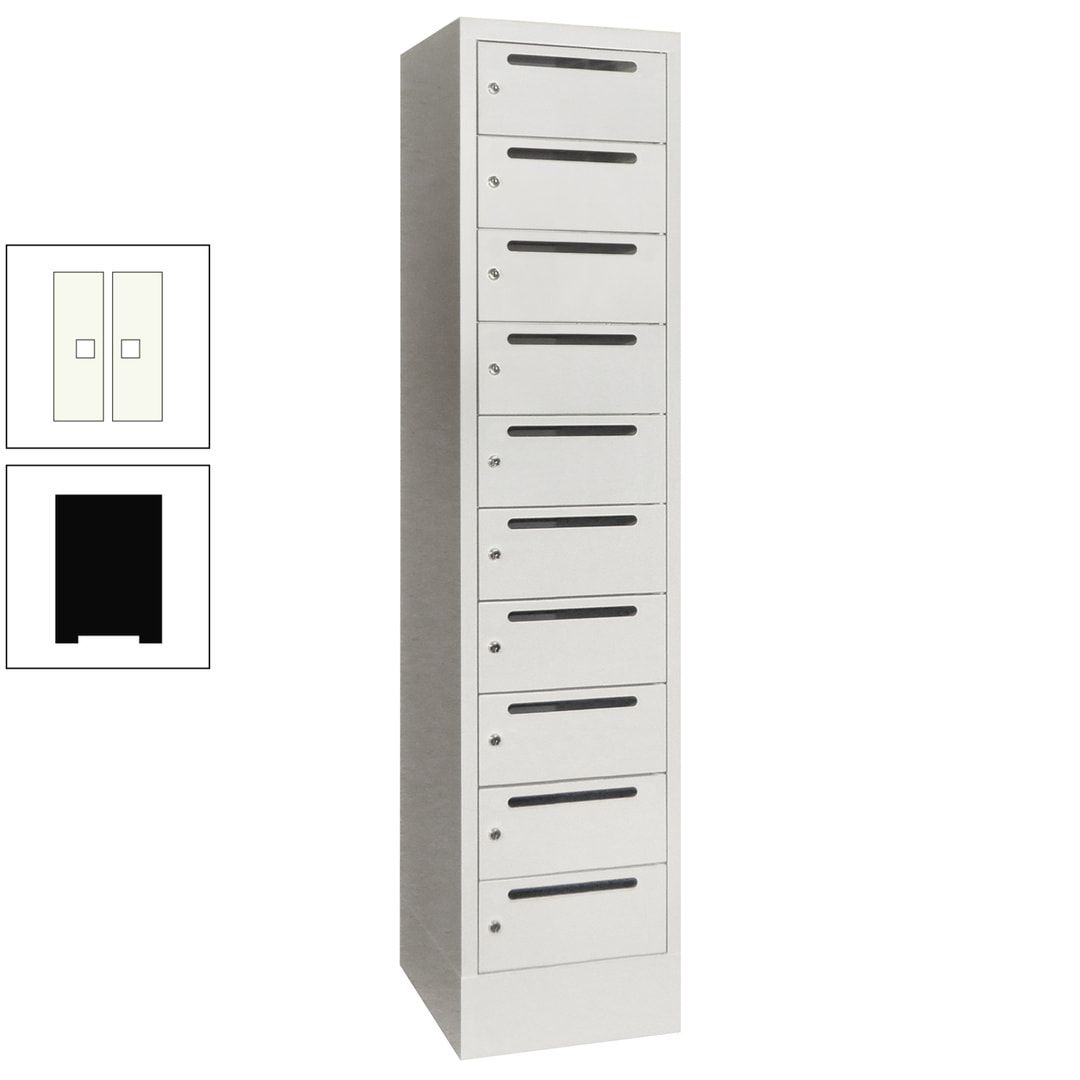Postverteilerschrank, Schließfachschrank, 1 Abteil a 400 mm, 10 Fächer, 1.850 x 400 x 500 mm (HxBxT), Korpus anthrazitgrau, Front anthrazitgrau