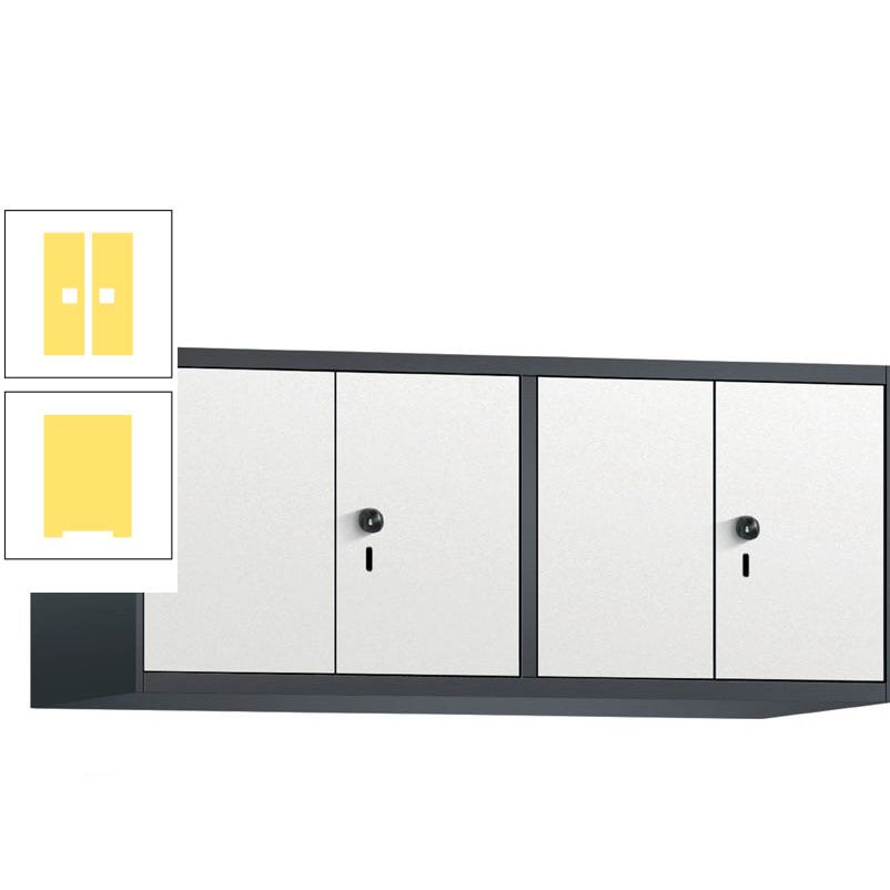 Aufsatzschrank, Schrankaufsatz, Türen paarweise, 4 Fächer a 300 mm, Farbe Pastellgelb, Tür anthrazitgrau, 500 x 1.200 x 500 mm (HxBxT)