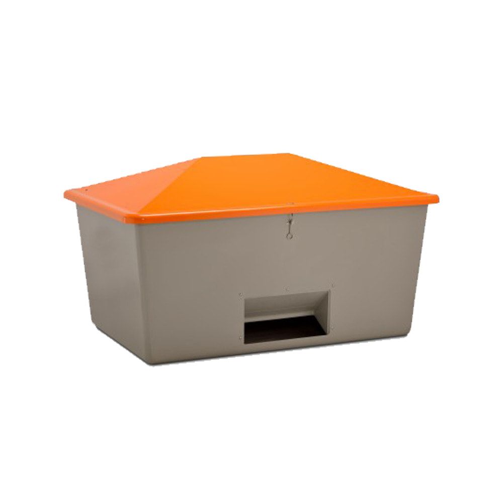 Streugutbehälter für Streusalz, Winterstreumittel, Futtermittel, mit Entnahmeöffnung, 1.100 l Volumen, 1.010 x 1.630 x 1.210 mm (HxBxT), grau/orange
