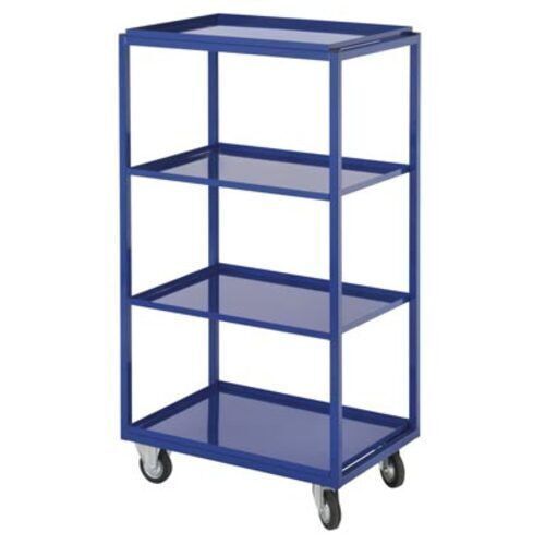 Kommissionierwagen für Sichtlagerkästen, Traglast 230 kg, Ladefläche 480 x 645 mm, 4 Etagen, Farbe enzianblau