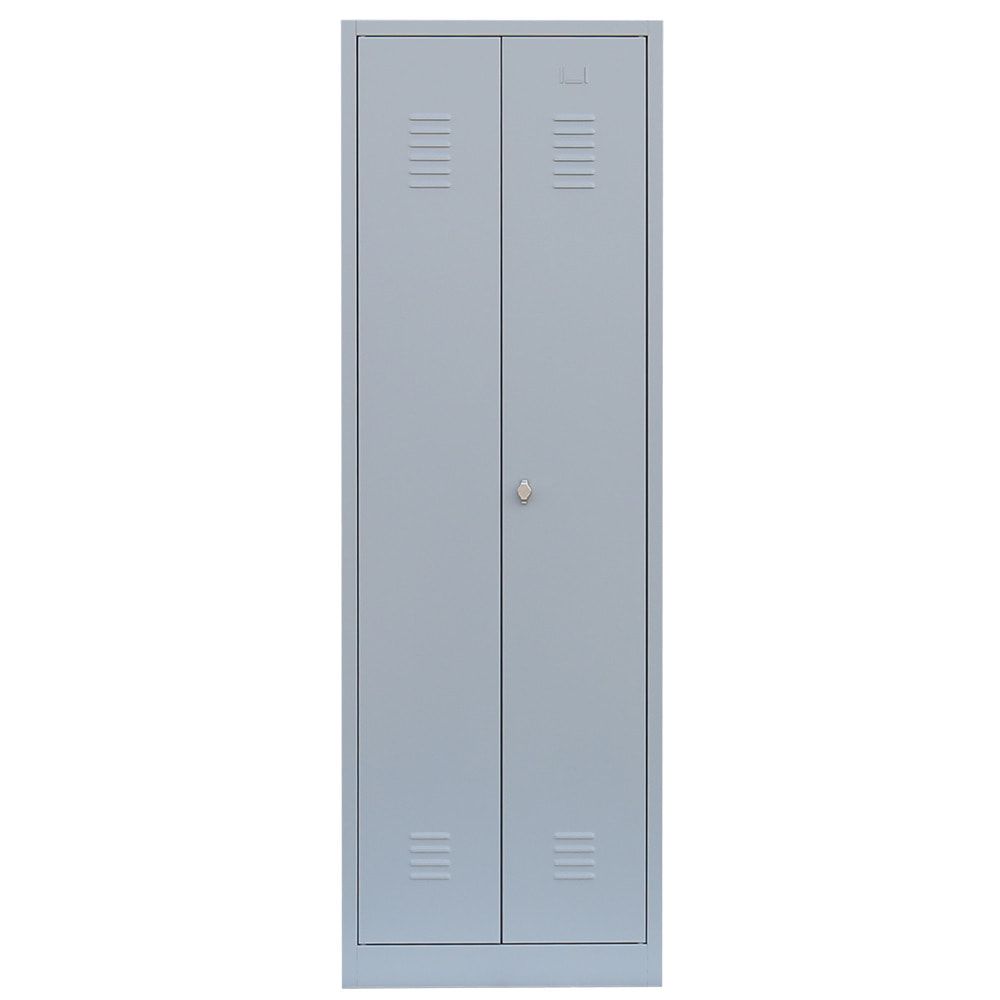 Geräteschrank, Mehrzweckschrank, 2 Abteile, 1.800 x 600 x 500 mm (HxBxT), Drehriegel, Kleiderstange, Stahl, Korpus: lichtgrau, Front: enzianblau