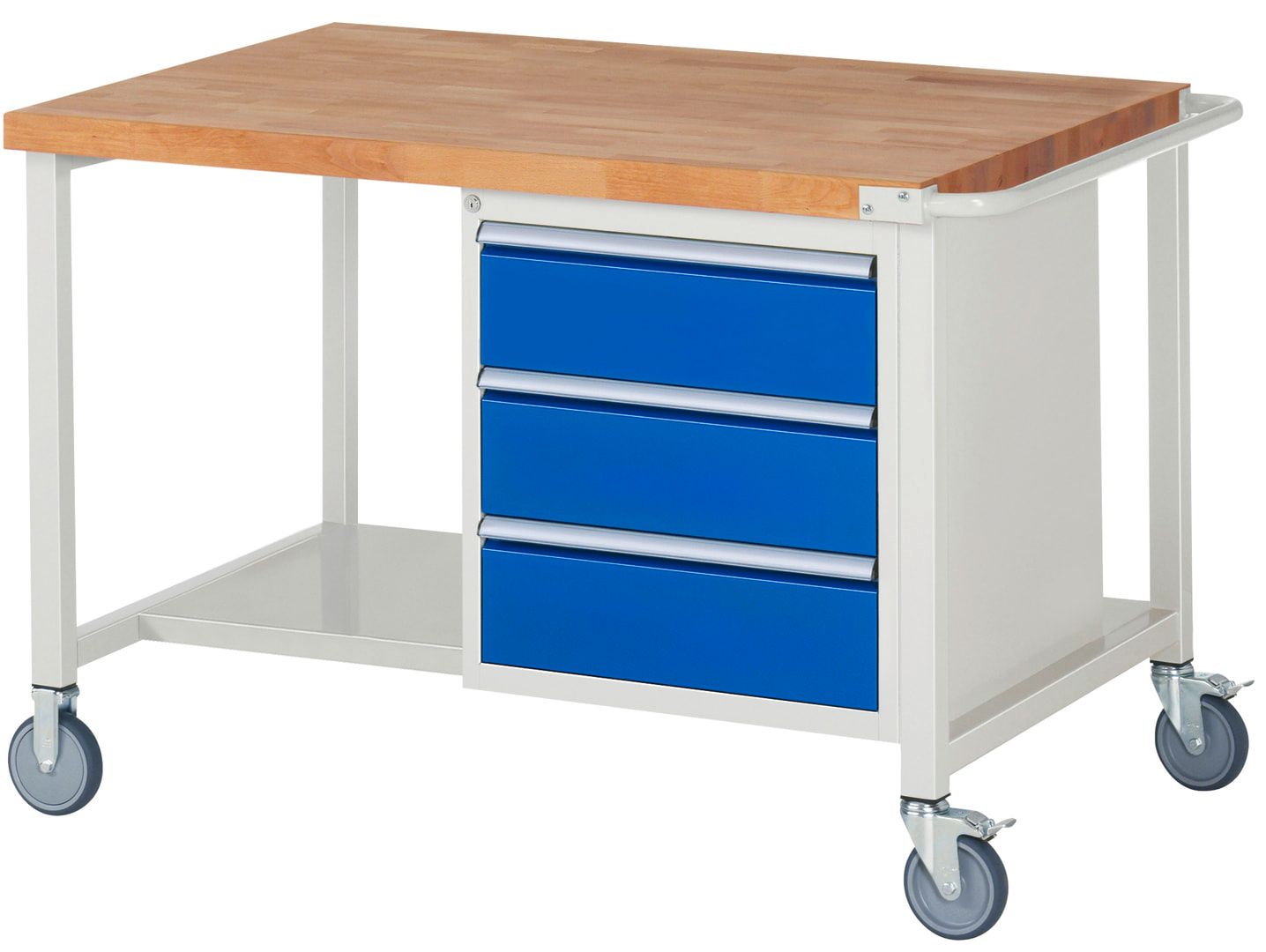 Mobile Werkbank mit 3 Schubladen - Teilauszug - 180:3 - 880 x 1.250 x 900 mm (HxBxT) - Traglast 450 kg - Buche - Anthrazitgrau