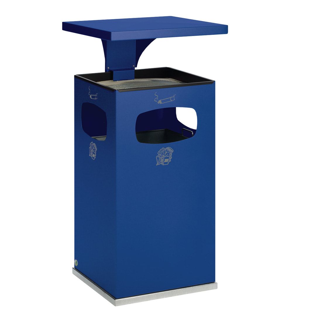 Abfallsammler mit Ascher und Dach - eckig - Volumen 72 l - 955 x 500 x 500 mm (HxBxT) - Antik silber