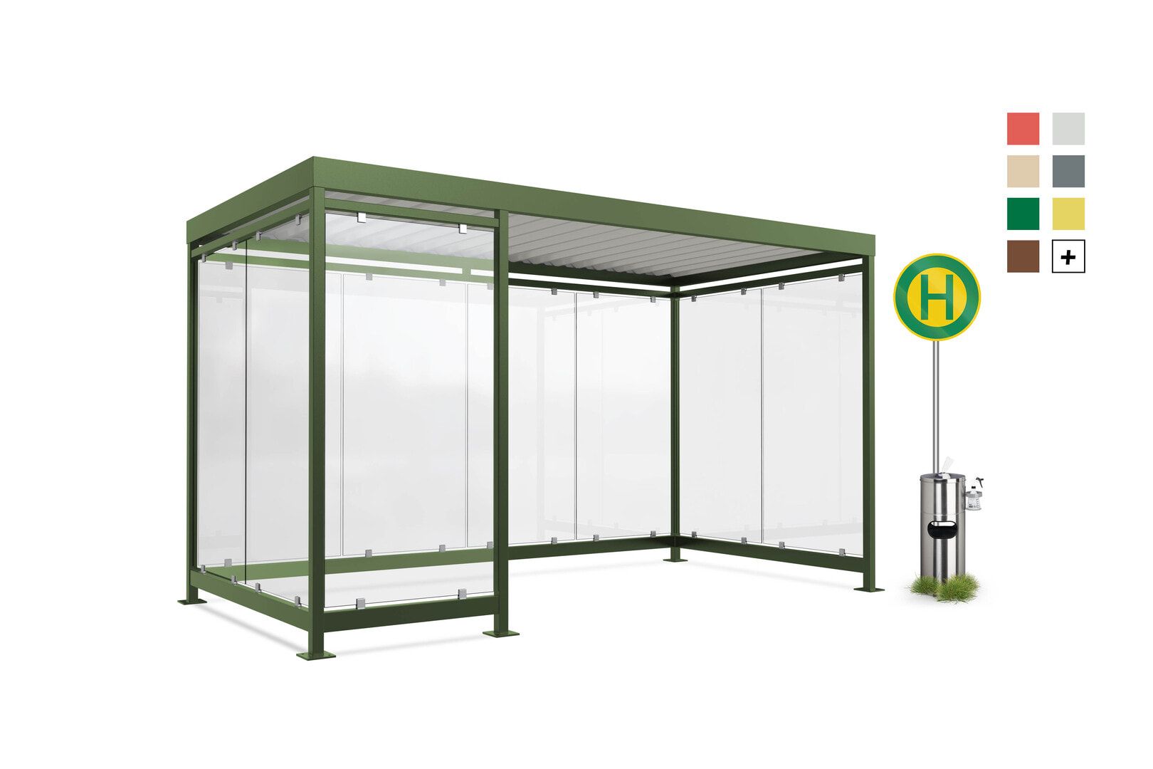 Raucherunterstand, Bausatz, Fahrgastunterstand, Bushaltestelle, 12-13 Personen, 2.510 x 4.195 x 2.165 mm (HxBxT), 9 Wände, Elfenbein