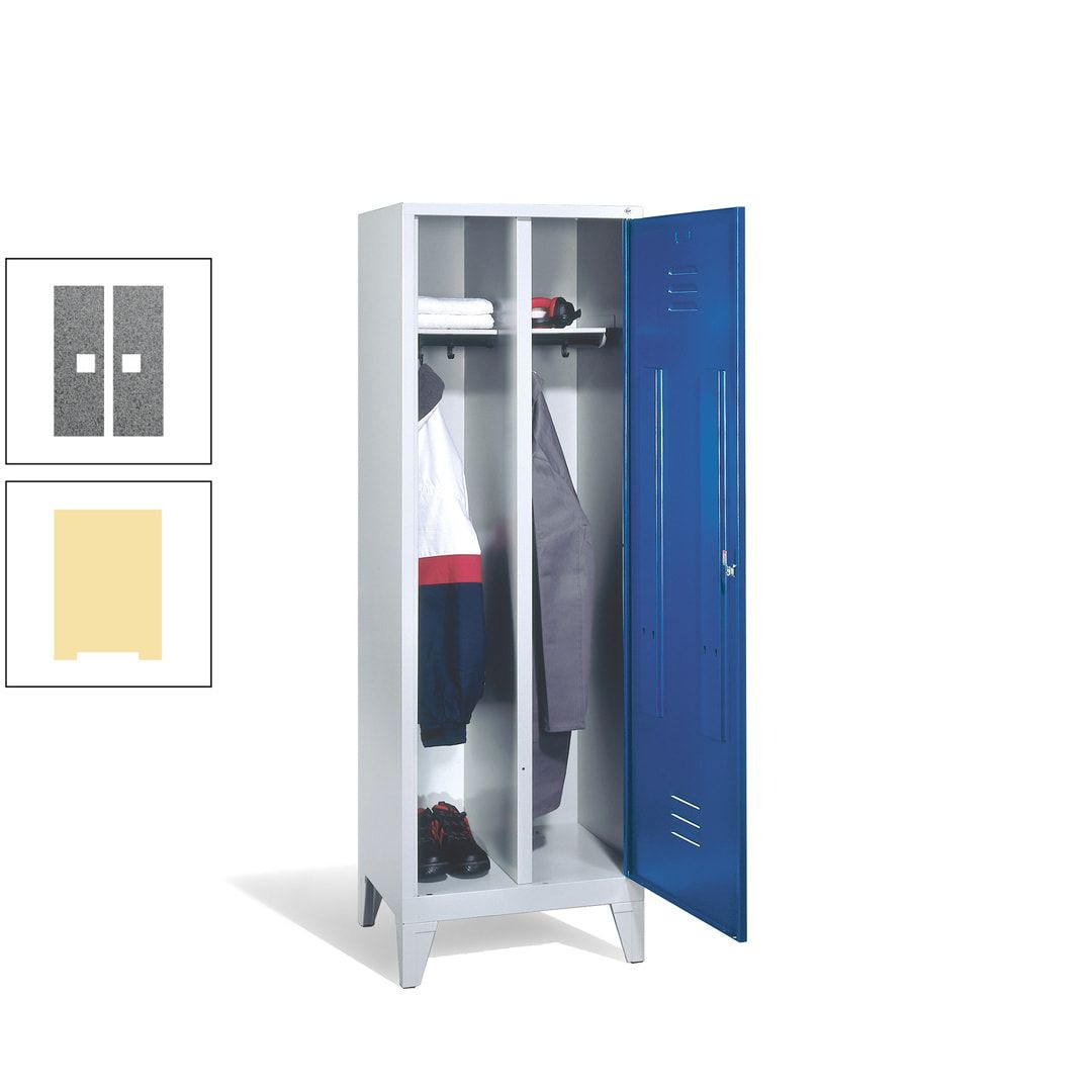 Doppel-Spind mit Großtür, Garderobenschrank mit Füßen, 2 Abteile a 300 mm, Korpus anthrazitgrau, Tür anthrazitgrau, 1.850 x 610 x 500 mm (HxBxT)