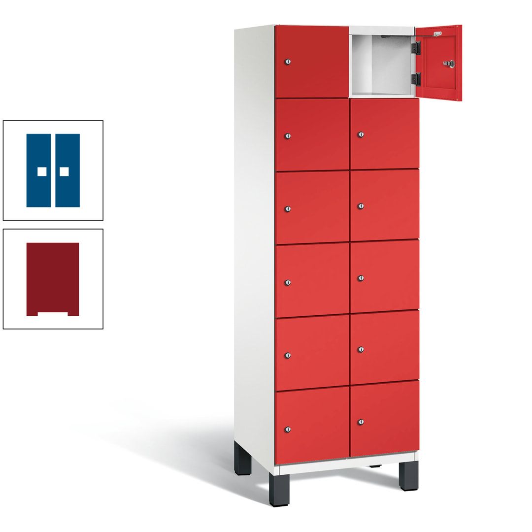 Fächerschrank, Stahlschrank, 12 Fächer, Türöffnungsbegrenzer, Füße, 1.980 x 600 x 525 mm (HxBxT), Korpus anthrazitgrau, Front anthrazitgrau