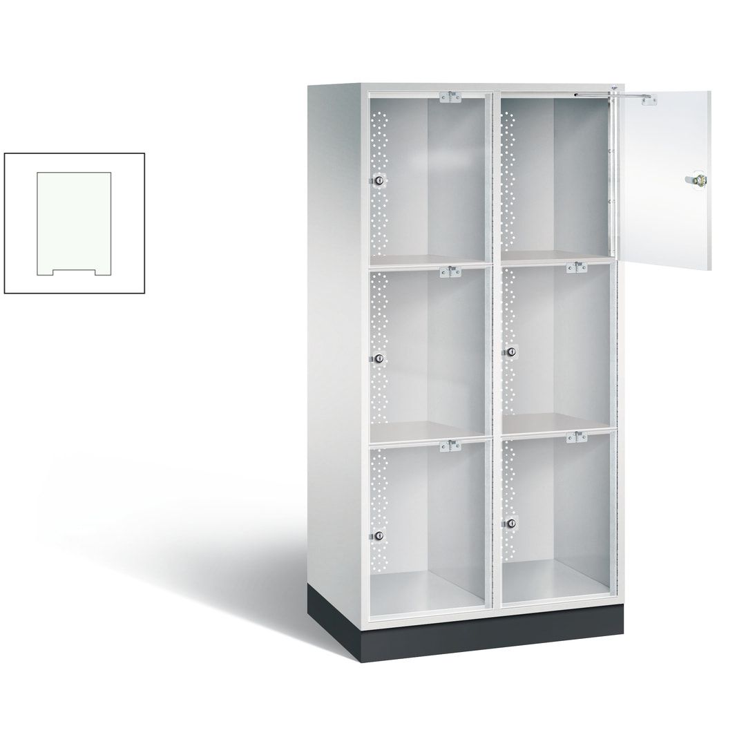 Schließfachschrank, Fächerschrank mit Türen aus Acrylglas, 2 Abteile, 6 Fächer, Zylinderschloss, 1.750 x 820 x 500 mm (HxBxT), Korpus anthrazitgrau
