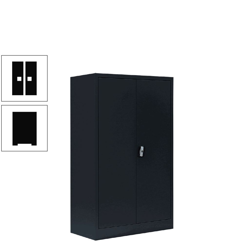 Aktenschrank, Büroschrank, abschließbar, Flügeltüren, 2 Fachböden, 1.200 x 800 x 383 mm (HxBxT), Stahl, Korpus und Türen in lichtgrau
