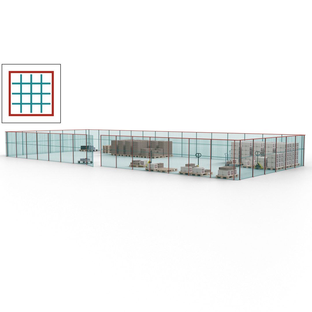 Maschinen Schutzgitter - Hallentrennwand - Sicherheitszaun - Tür - 63 m - 2.200 x 22.900 x 9.400 mm (HxBxT) - enzianblau