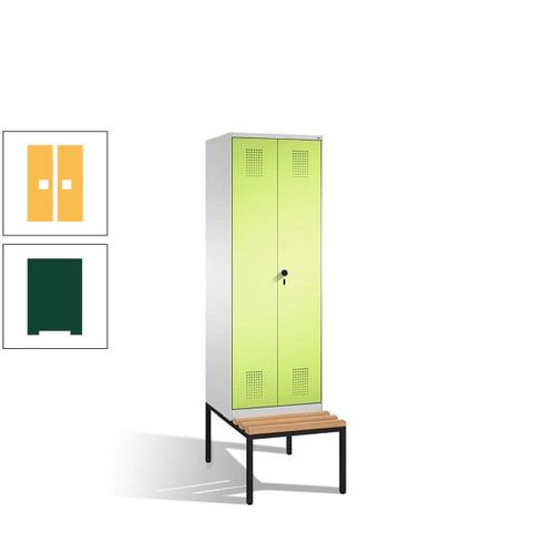 Doppel-Spind, Garderobenschrank, Buche Sitzbank untergebaut, 2 Abteile a 300 mm, Korpus anthrazitgrau, Tür anthrazitgrau, 2.090 x 600 x 815 mm (HxBxT)
