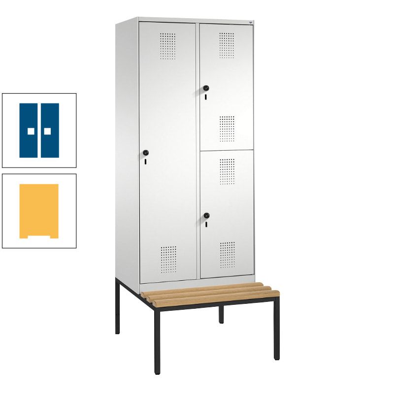Garderobenschrank, Spind ein- und doppelstöckig Sitzbank, 2 Abteile, 3 Fächer, 2.090 x 800 x 500 mm (HxBxT), Front anthrazitgrau, Korpus anthrazitgrau