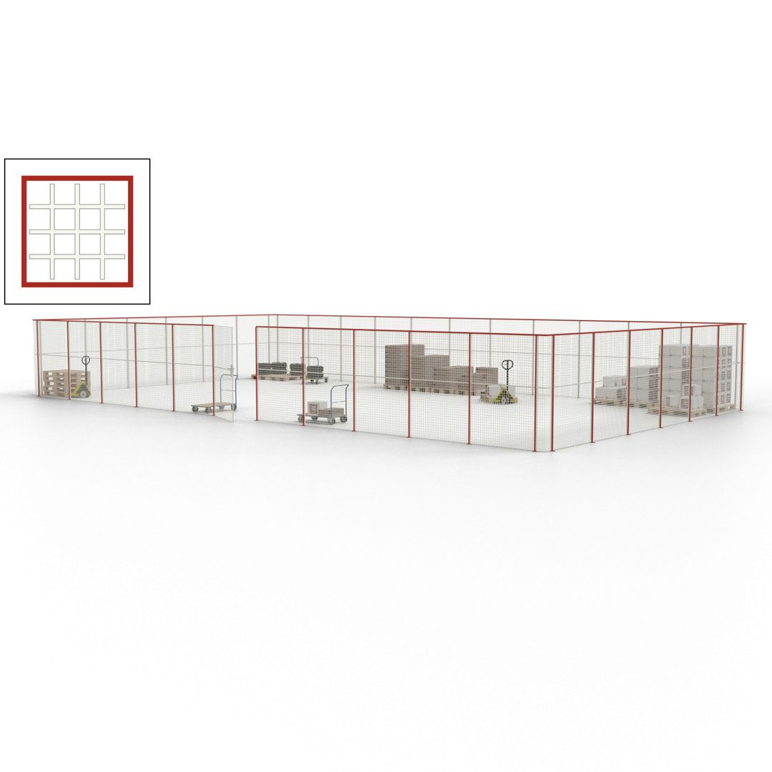 Maschinen Schutzgitter - Hallentrennwand - Sicherheitszaun - Tür - 51 m - 2.200 x 16.900 x 9.400 mm (HxBxT) - enzianblau