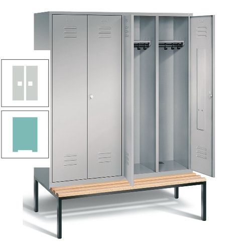 Doppel-Spindschrank, Buche Sitzbank untergebaut, 4 Abteile a 400 mm, Korpus lichtgrau, Tür anthrazitgrau, 2.090 x 1.590 x 815 mm (HxBxT)