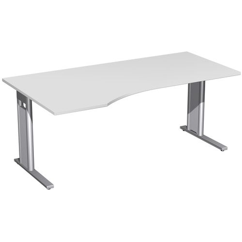Eckschreibtisch, Ecke links, Füße einseitig verkürzt, C-Fuß Pro, 720 x 1.600 x 1.000 mm (HxBxT), Gestell silber, Dekor Ahorn