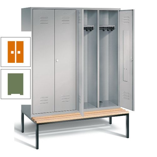 Doppel-Spindschrank, Buche Sitzbank untergebaut, 4 Abteile a 400 mm, Korpus lichtgrau, Tür anthrazitgrau, 2.090 x 1.590 x 815 mm (HxBxT)