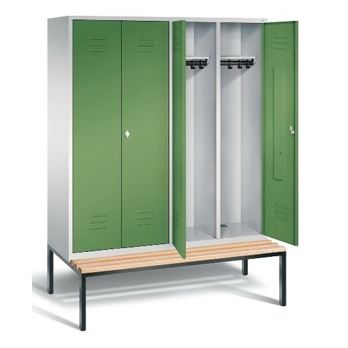 Doppel-Spindschrank, Buche Sitzbank untergebaut, 4 Abteile a 400 mm, Korpus lichtgrau, Tür anthrazitgrau, 2.090 x 1.590 x 815 mm (HxBxT)