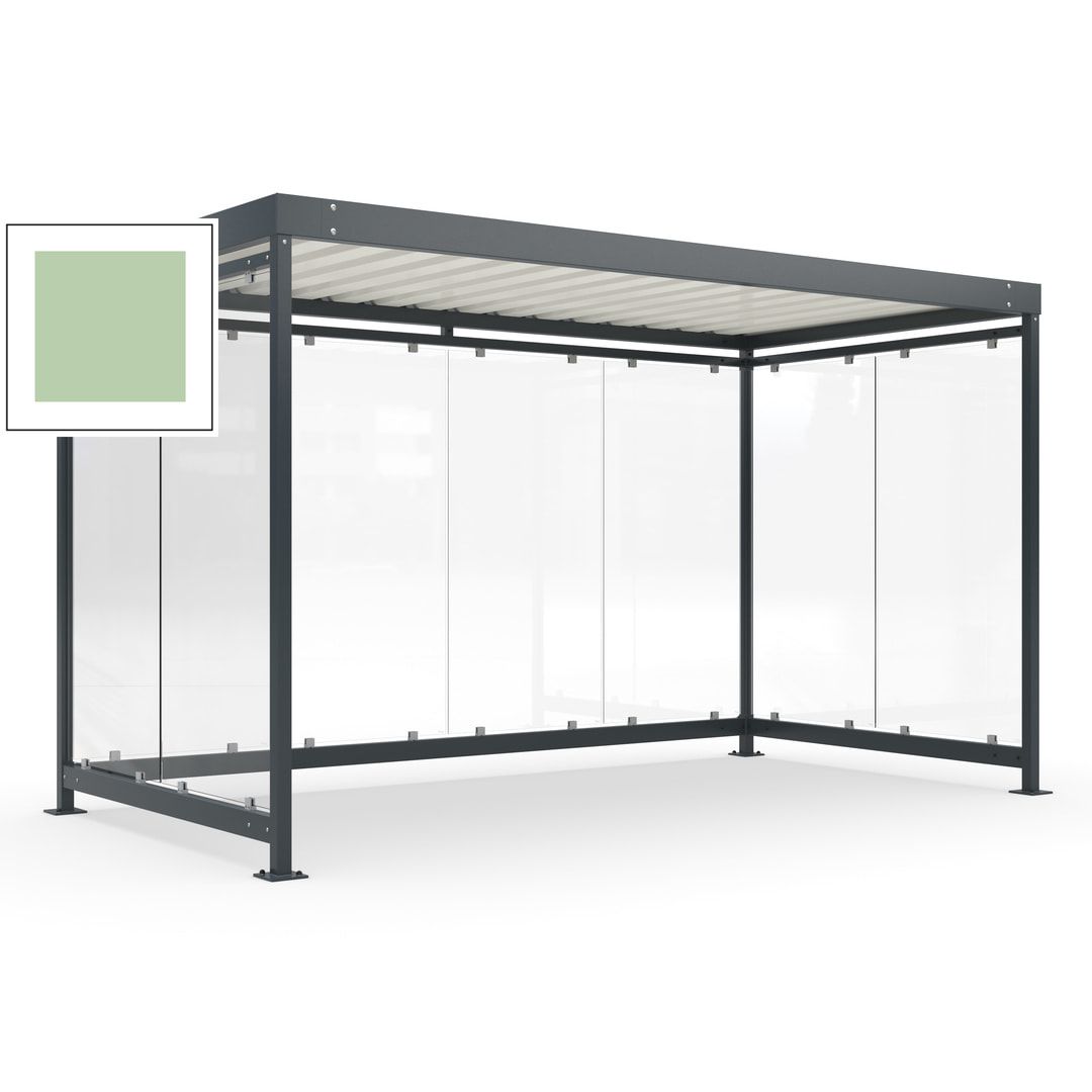 Fahrradunterstand, Fahrgastunterstand, Bushaltestelle, Bausatz, 12-13 Personen, 2.510 x 4.195 x 2.165 mm (HxBxT), 8 Wände, Achatgrau