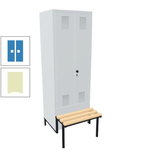 Doppel-Spind, Garderobenschrank, Buche Sitzbank integriert, 2 Abteile a 400 mm, Korpus anthrazitgrau, Tür anthrazitgrau, 1.850 x 800 x 815 mm (HxBxT)
