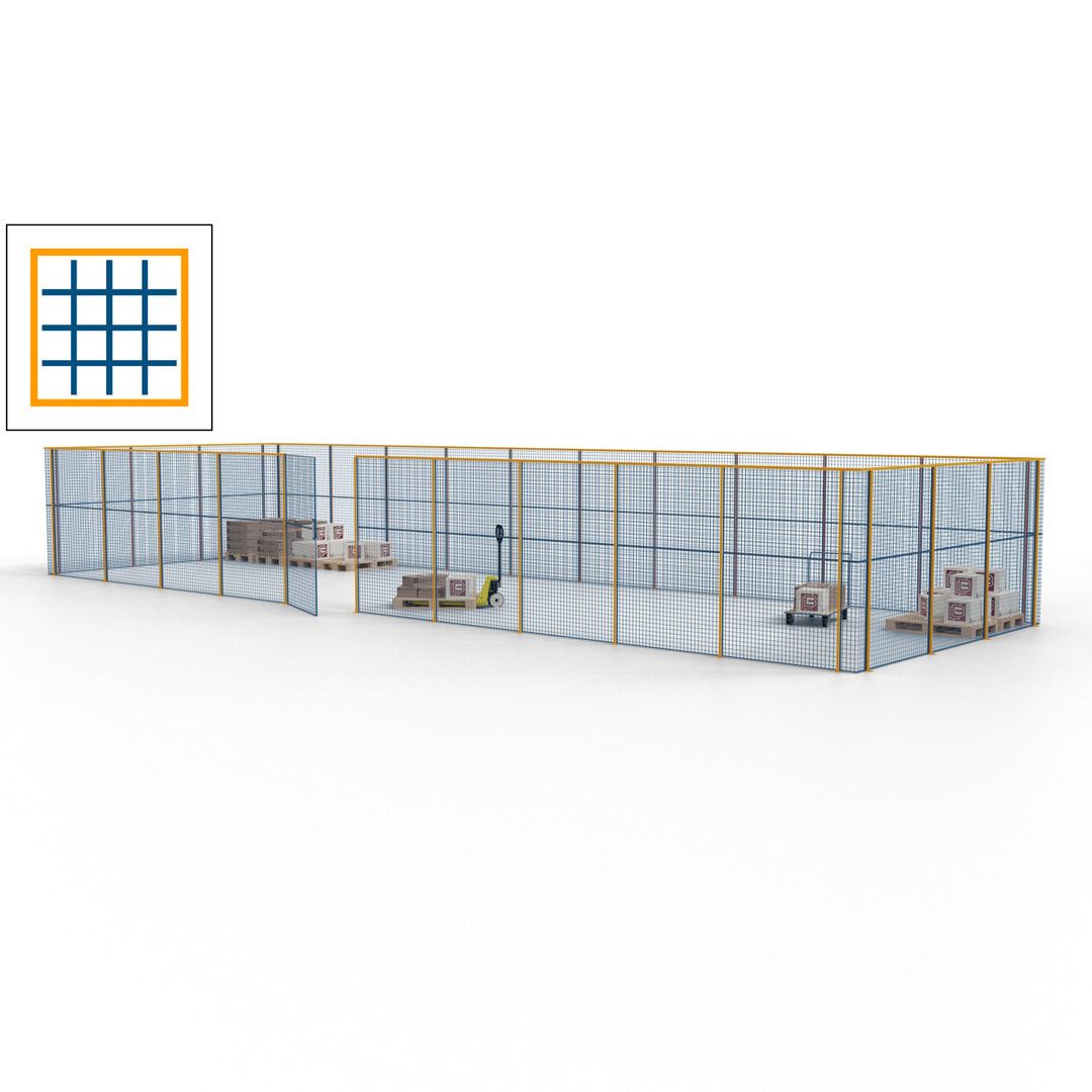 Maschinen Schutzgitter - Hallentrennwand - Sicherheitszaun - Tür - 39 m - 2.200 x 15.400 x 4.900 mm (HxBxT) - enzianblau