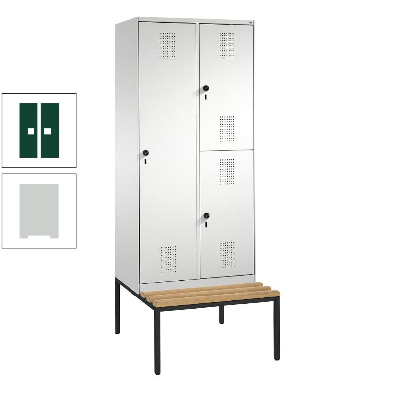 Garderobenschrank, Spind ein- und doppelstöckig Sitzbank, 2 Abteile, 3 Fächer, 2.090 x 800 x 500 mm (HxBxT), Front anthrazitgrau, Korpus anthrazitgrau