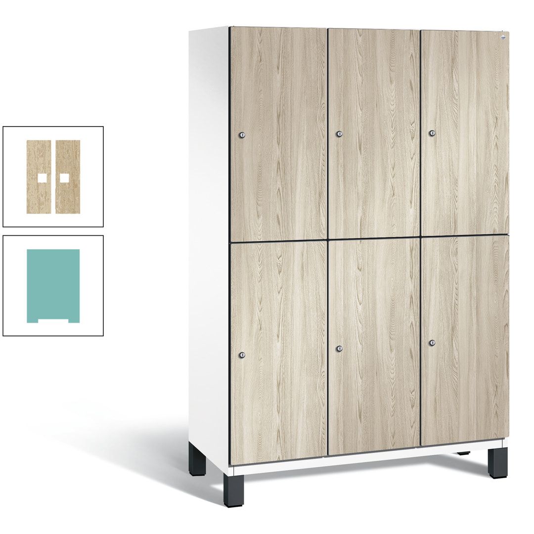 Fächerschrank, Garderobenschrank, mit Füßen, 3 Abteile, 1.980 x 1.200 x 525 mm (HxBxT), Korpus anthrazitgrau, Tür Donau-Ahorn