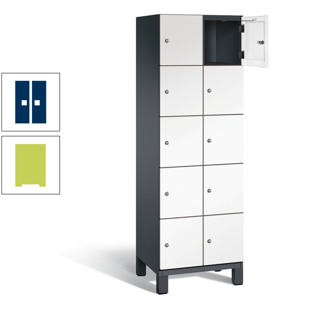 Fächerschrank, Stahlschrank, 10 Fächer, Türöffnungsbegrenzer, Füße, 1.980 x 600 x 525 mm (HxBxT), Korpus anthrazitgrau, Front anthrazitgrau