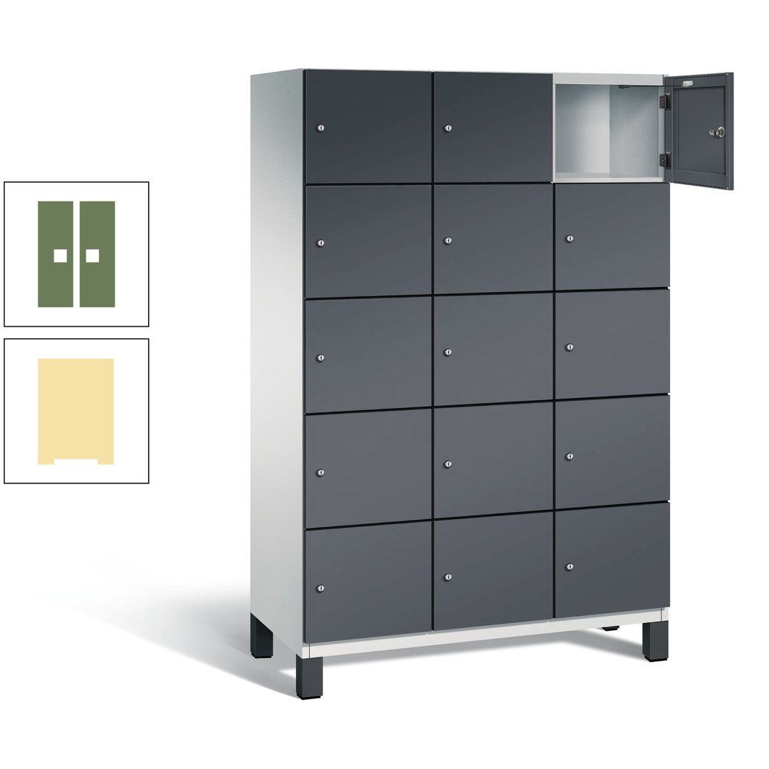 Fächerschrank, Stahlschrank, 15 Fächer, Türöffnungsbegrenzer, Füße, 1.980 x 1.200 x 525 mm (HxBxT), Korpus anthrazitgrau, Front anthrazitgrau