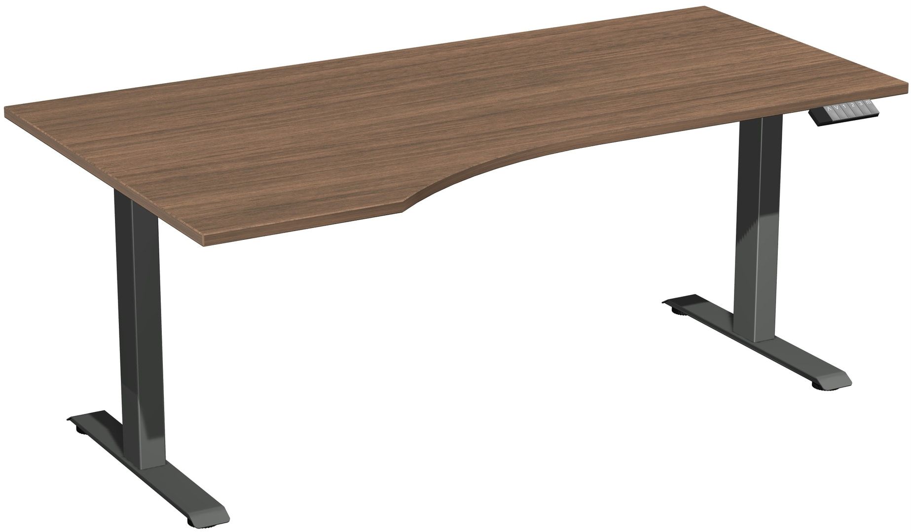 Eckschreibtisch, Ecke links, Elevate Basic, elektronisch höhenverstellbar, 730 - 1.230 x 1.800 x 1.000 mm (HxBxT), Gestell anthrazit, Dekor Ahorn