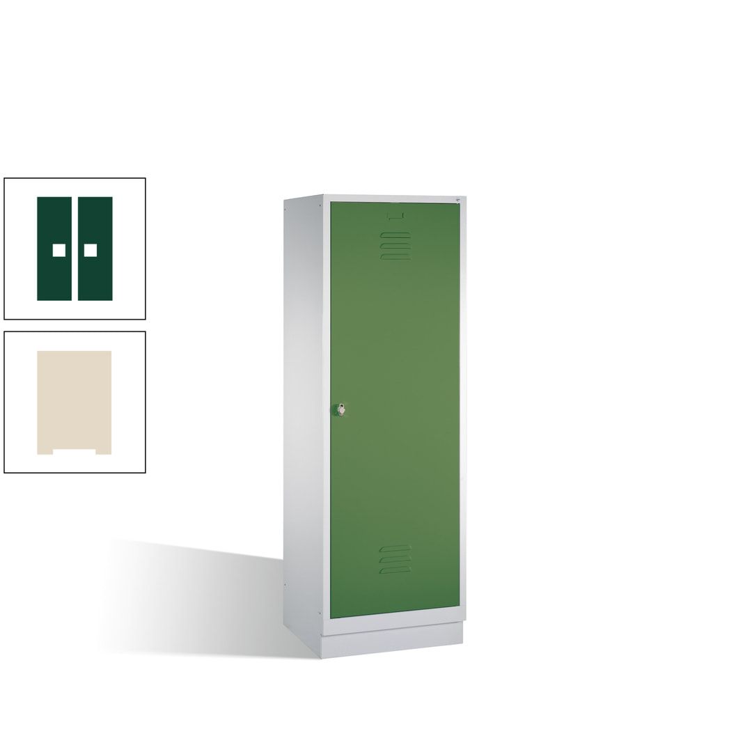 Doppel-Spind mit Großtür, Garderobenschrank mit Sockel, 2 Abteile a 300 mm, Korpus anthrazitgrau, Tür anthrazitgrau, 1.800 x 610 x 500 mm (HxBxT)
