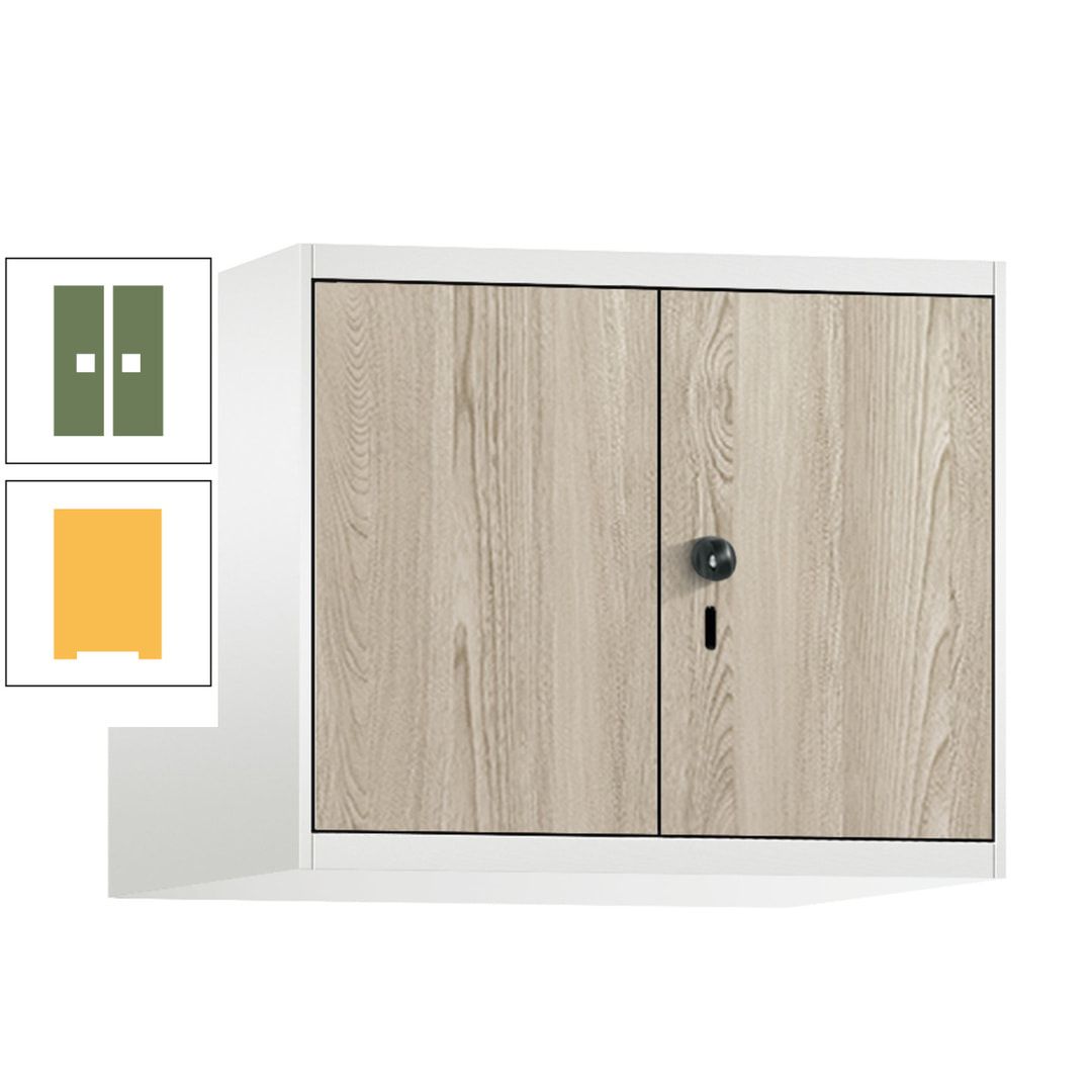 Aufsatzschrank, Schrankaufsatz, Türen paarweise, 2 Fächer a 300 mm, Farbe Pastellgelb, Tür anthrazitgrau , 500 x 600 x 500 mm (HxBxT)