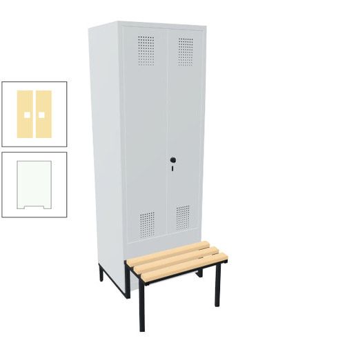 Doppel-Spind, Garderobenschrank, Buche Sitzbank integriert, 2 Abteile a 400 mm, Korpus anthrazitgrau, Tür anthrazitgrau, 1.850 x 800 x 815 mm (HxBxT)