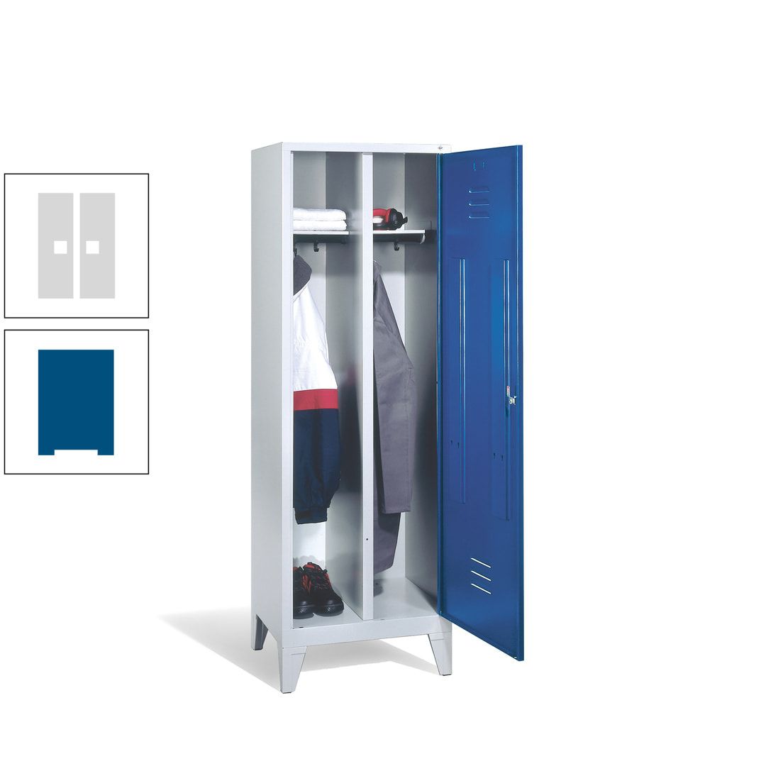 Doppel-Spind mit Großtür, Garderobenschrank mit Füßen, 2 Abteile a 300 mm, Korpus anthrazitgrau, Tür anthrazitgrau, 1.850 x 610 x 500 mm (HxBxT)