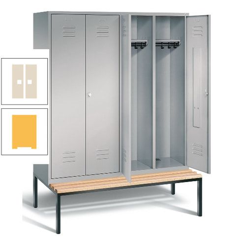 Doppel-Spindschrank, Buche Sitzbank untergebaut, 4 Abteile a 400 mm, Korpus lichtgrau, Tür anthrazitgrau, 2.090 x 1.590 x 815 mm (HxBxT)
