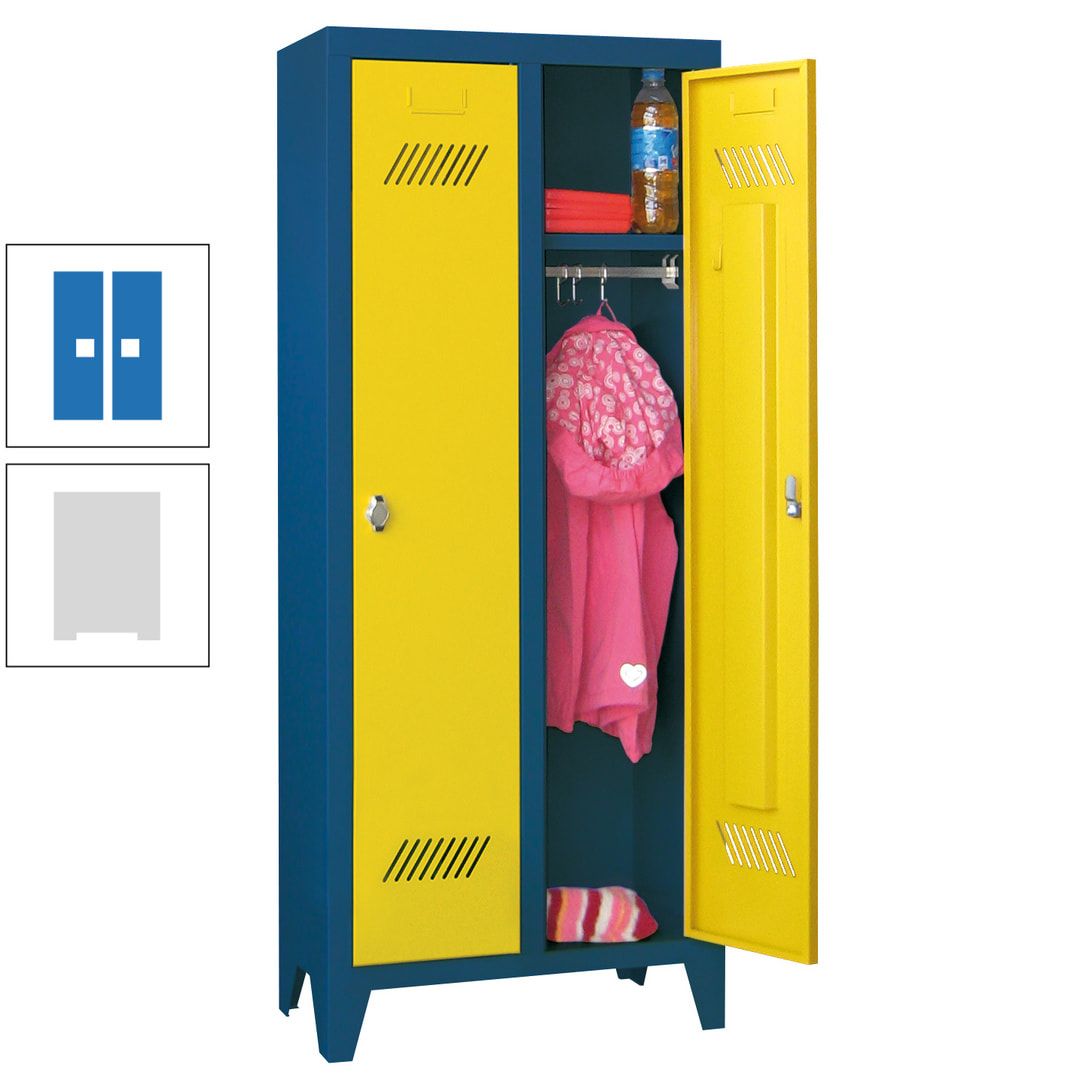 Spindschrank f. Kindergärten - mit Füßen - Höhe 1.300 mm - 2 Abteile a 250 mm - Zylinderschloss - anthrazitgrau