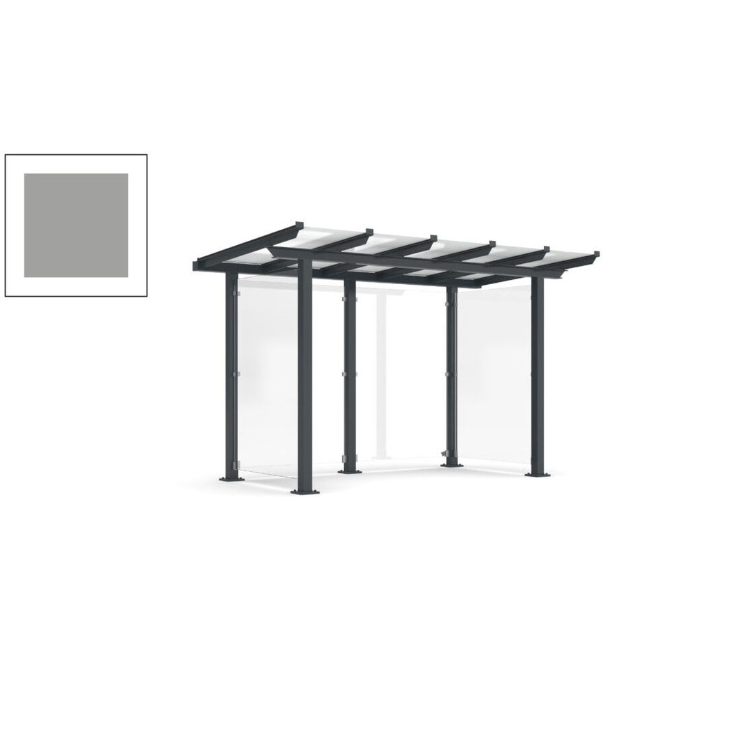 Unterstand mit Pultdach und Sicherheitsglas - feuerverzinkt und farbbeschichtet - 2.435 x 3.850 x 2.090 (HxBxT) - Farbe Achatgrau