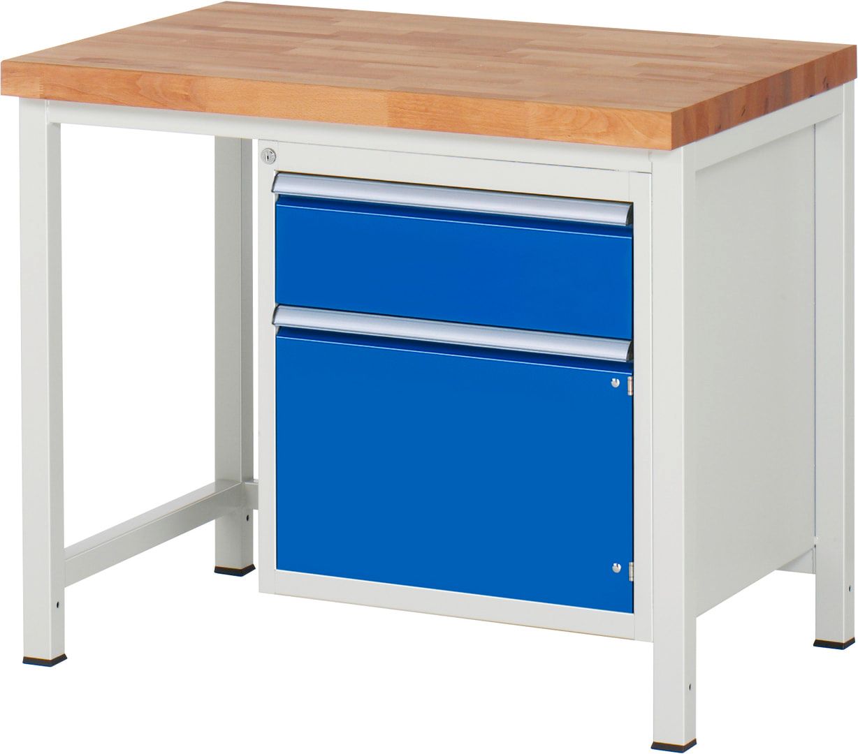 Werkbank, 1 Schrank - 1 Schublade - Teilauszug - 180:1 - Höhe 840-1.040 mm - 1.000 x 700 mm - 1.250 kg - Buche - Anthrazitgrau