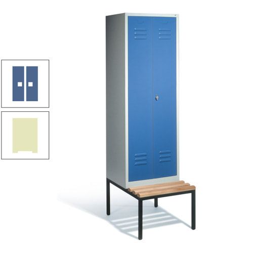 Doppel-Spindschrank, Buche Sitzbank untergebaut, 2 Abteile a 300 mm, Korpus lichtgrau, Tür anthrazitgrau, 2.090 x 610 x 815 mm (HxBxT)