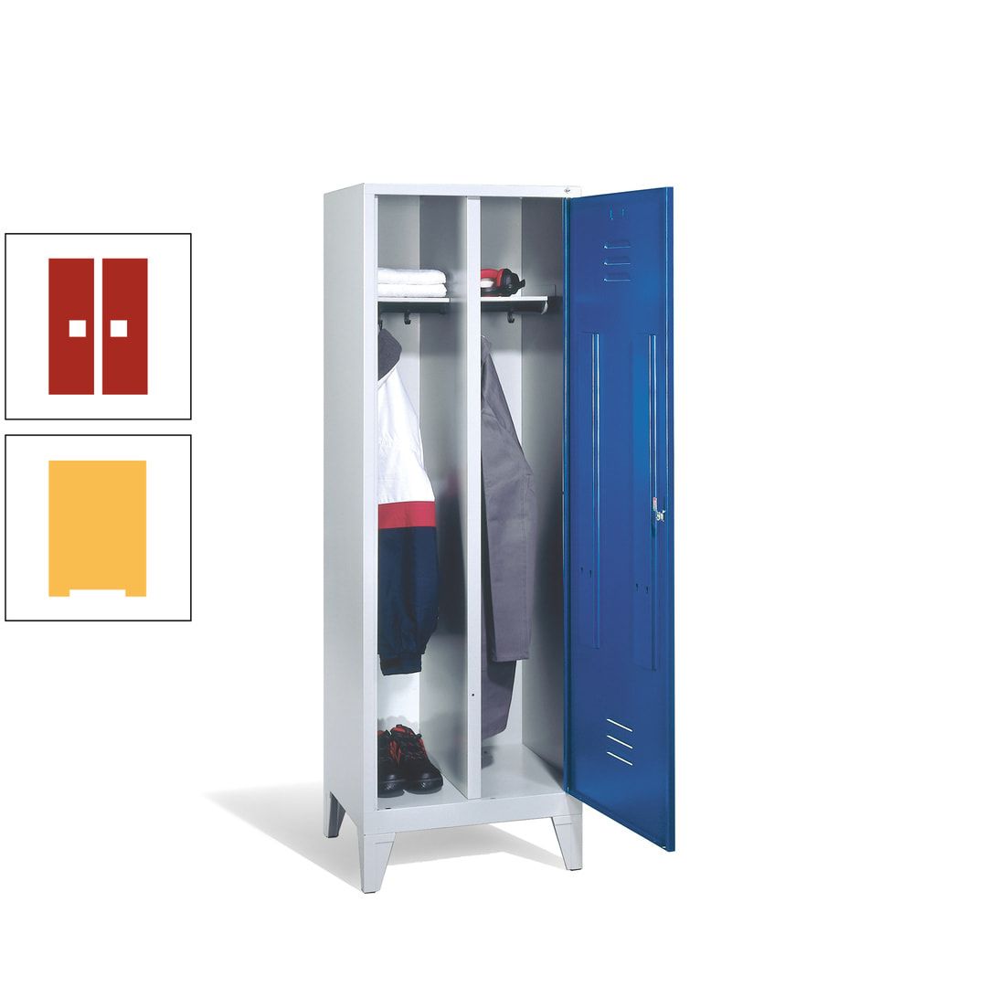 Doppel-Spind mit Großtür, Garderobenschrank mit Füßen, 2 Abteile a 300 mm, Korpus anthrazitgrau, Tür anthrazitgrau, 1.850 x 610 x 500 mm (HxBxT)
