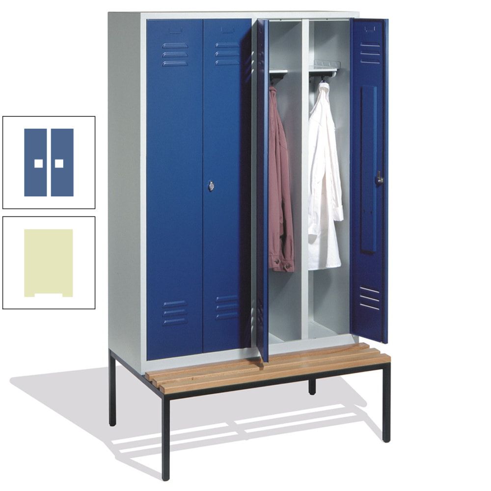 Doppel-Spindschrank, Buche Sitzbank untergebaut, 4 Abteile a 300 mm, Korpus lichtgrau, Tür anthrazitgrau, 2.090 x 1.190 x 815 mm (HxBxT)